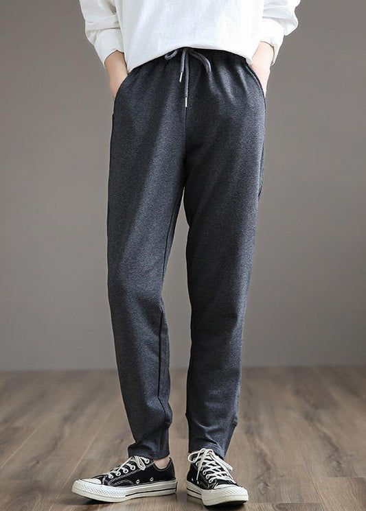 French Dark Gray Wild Pants Trendy Spring Elastic Waist Fashion Ideas Wide Leg Pants - SooLinen