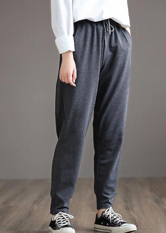 French Dark Gray Wild Pants Trendy Spring Elastic Waist Fashion Ideas Wide Leg Pants - SooLinen