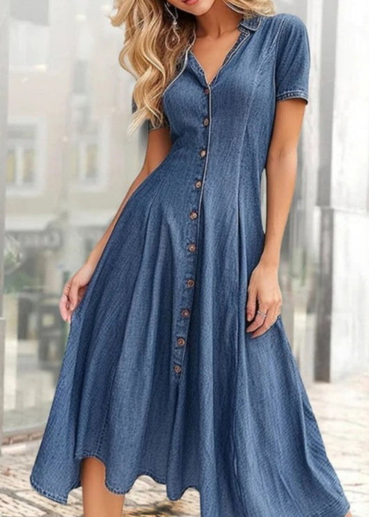French Denim Blue Asymmetrical Design Exra Large Hem Dresses Summer