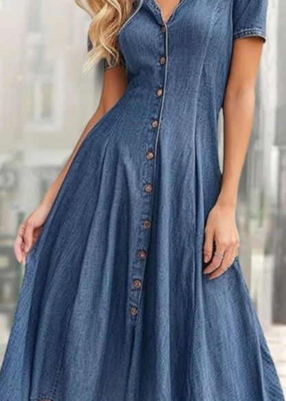 French Denim Blue Asymmetrical Design Exra Large Hem Dresses Summer