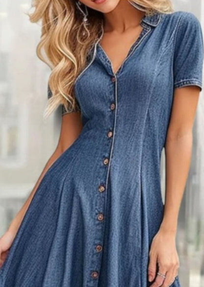 French Denim Blue Asymmetrical Design Exra Large Hem Dresses Summer
