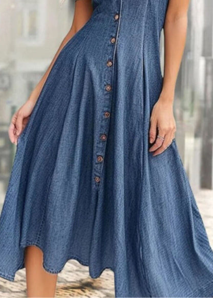 French Denim Blue Asymmetrical Design Exra Large Hem Dresses Summer