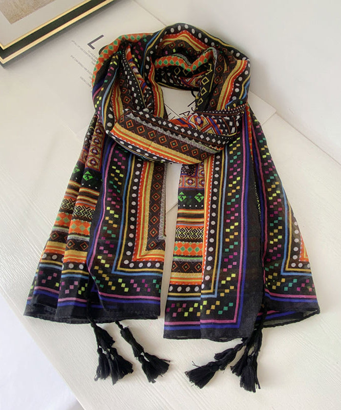 Baumwollschal mit französischem geometrischem Muster und Quasten