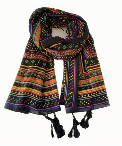 Baumwollschal mit französischem geometrischem Muster und Quasten