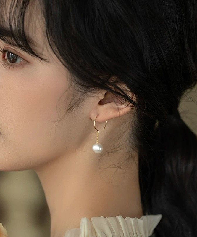 French Gold Copper Overgild Pearl Hoop Earrings