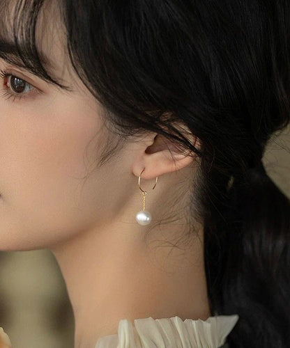 French Gold Copper Overgild Pearl Hoop Earrings