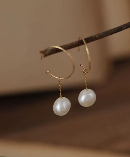 French Gold Copper Overgild Pearl Hoop Earrings