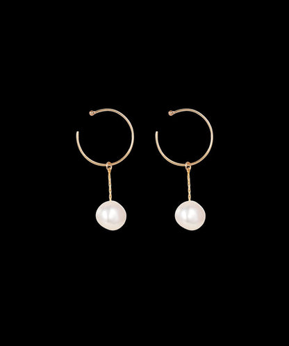 French Gold Copper Overgild Pearl Hoop Earrings