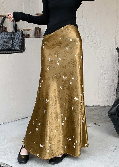 Französischer Seidenrock mit Goldprint und hohem Bund für den Herbst