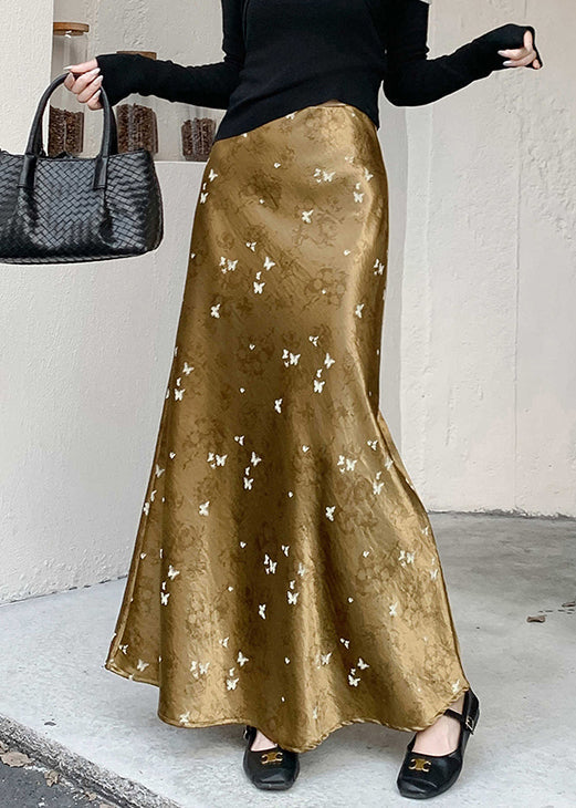 Französischer Seidenrock mit Goldprint und hohem Bund für den Herbst