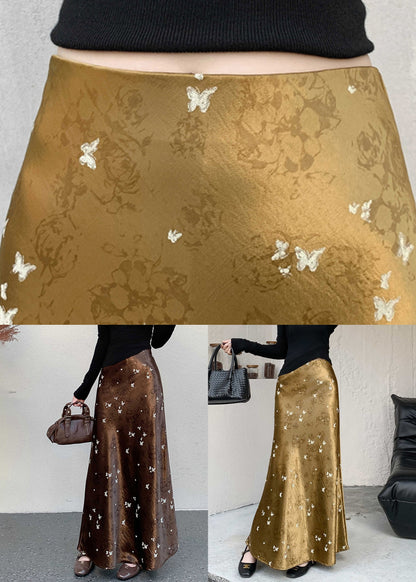 Französischer Seidenrock mit Goldprint und hohem Bund für den Herbst