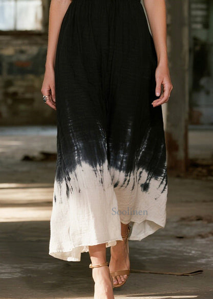 Vestidos de verano de algodón con escote en V y degradado negro francés