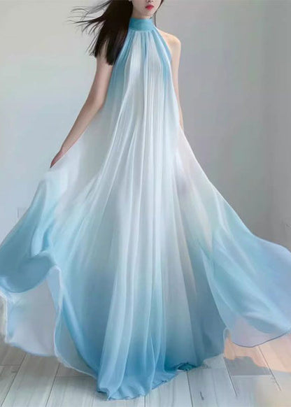 Französisches faltiges Chiffon-Langkleid mit Farbverlauf und Ärmeln