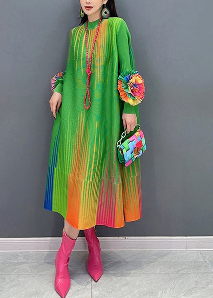 French Gradient Green Oversized Floral Decorated Robe Dresses Spring