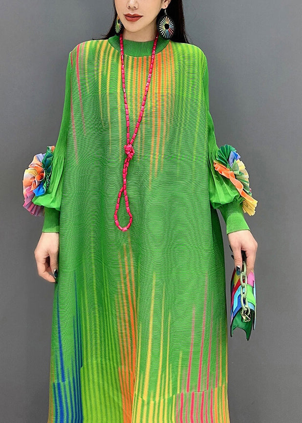 French Gradient Green Oversized Floral Decorated Robe Dresses Spring