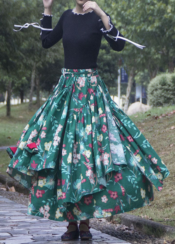 Französische grüne asymmetrische Printröcke Frühling
