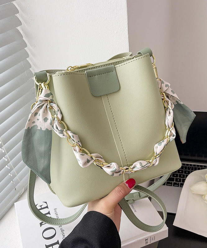 French Green Calf Leather Chain Linked Bucket Bag