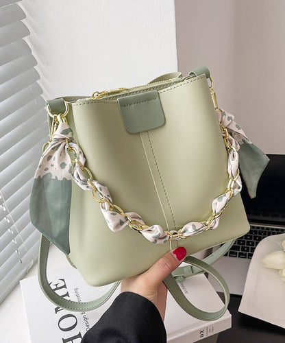 French Green Calf Leather Chain Linked Bucket Bag