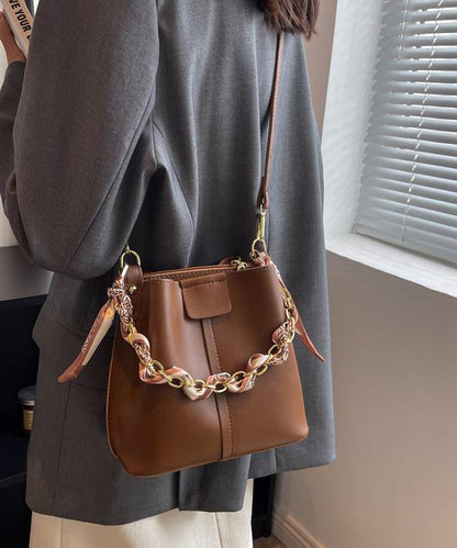 French Green Calf Leather Chain Linked Bucket Bag