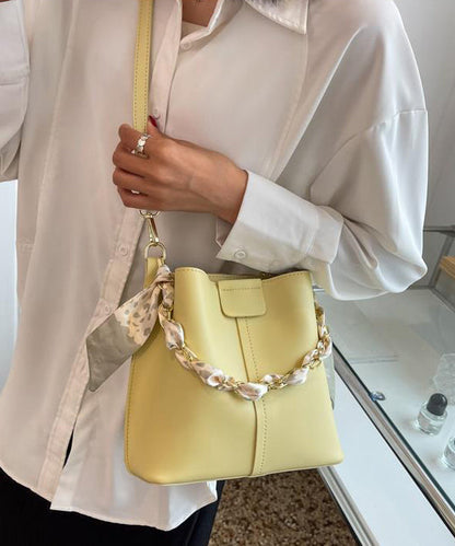 French Green Calf Leather Chain Linked Bucket Bag