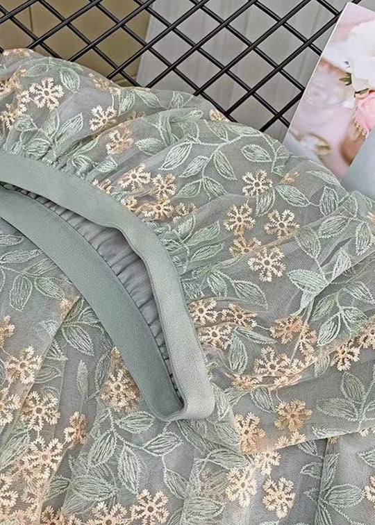 Französische grüne lässige bestickte gerade Herbströcke