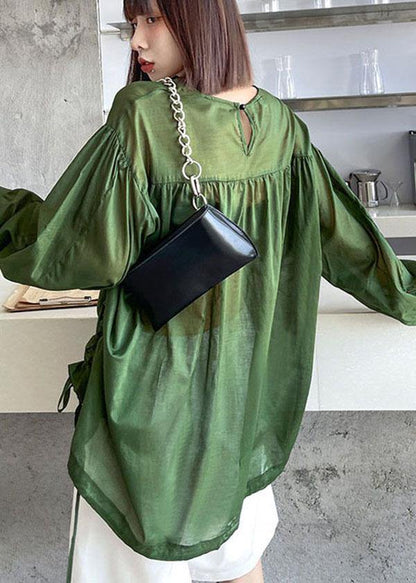 French Green Cinched Long sleeve shirts - SooLinen