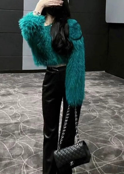 French Green Cold Shoulder Mink Hair Knitted Sweaters Spring