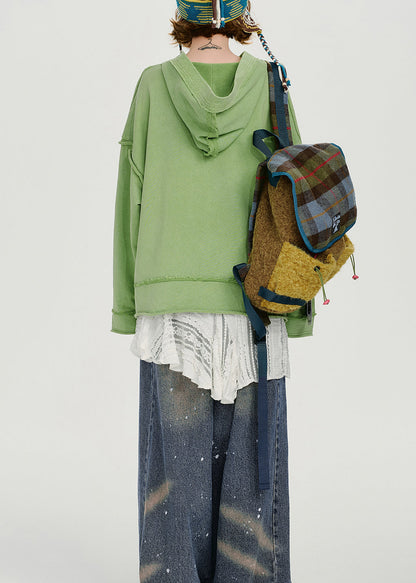 French Green Embroidered Hooded Cotton Loose Sweatshirts Top Spring