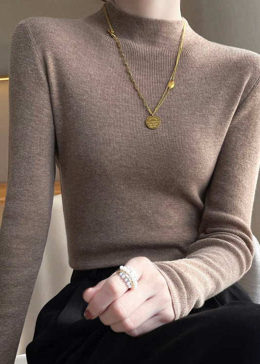 Französisch Grün High Neck Slim Fit Wolle Strick Pullover Frühling