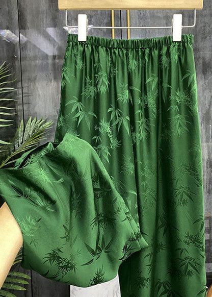 Französische grüne Jacquard-Herbsthose mit weitem Bein und hoher Taille