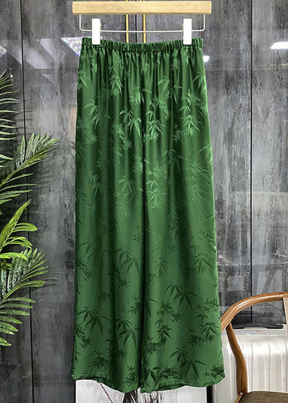 Französische grüne Jacquard-Herbsthose mit weitem Bein und hoher Taille