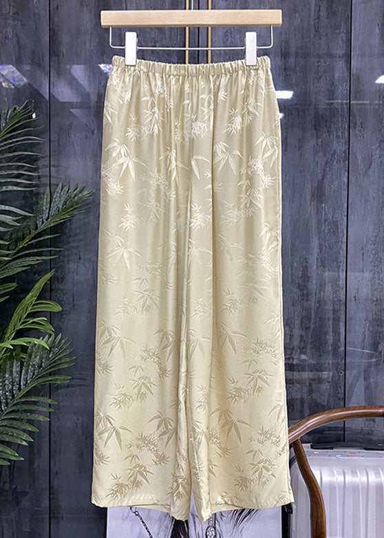 Französische grüne Jacquard-Herbsthose mit weitem Bein und hoher Taille