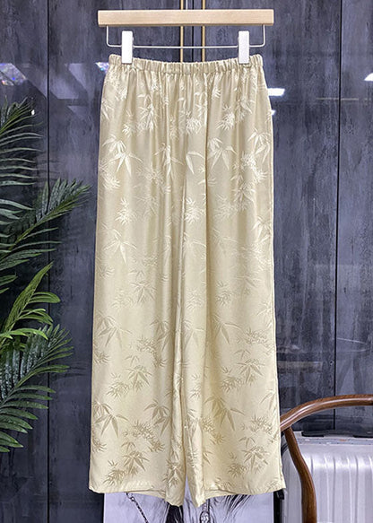 Französische grüne Jacquard-Herbsthose mit weitem Bein und hoher Taille