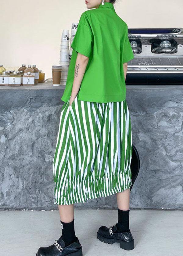 French Green Summer asymmetrical design Shirts Short Sleeve Two piece set - SooLinen
