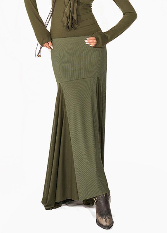 French Green Tulle Patchwork Maxi Fishtail Skirts