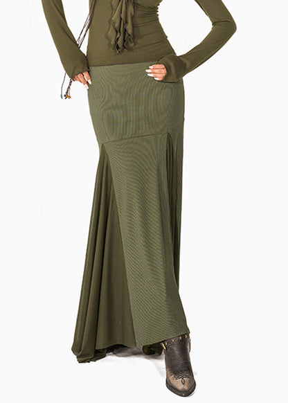 French Green Tulle Patchwork Maxi Fishtail Skirts