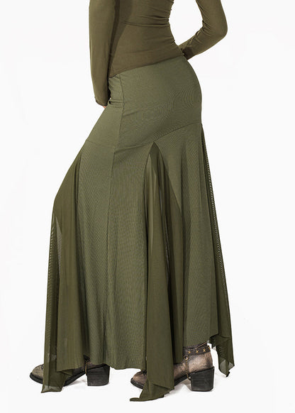French Green Tulle Patchwork Maxi Fishtail Skirts