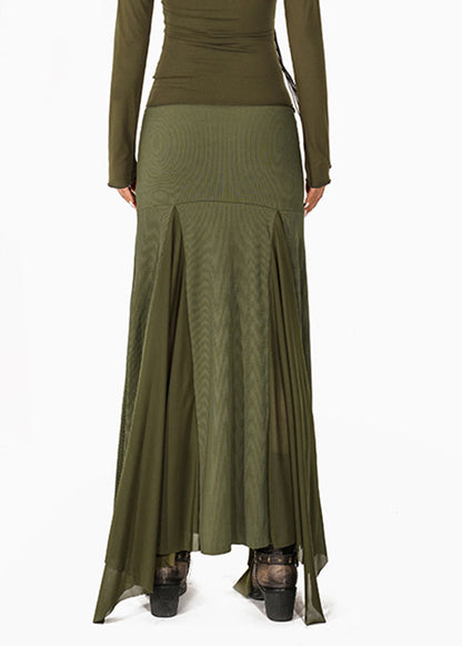 French Green Tulle Patchwork Maxi Fishtail Skirts