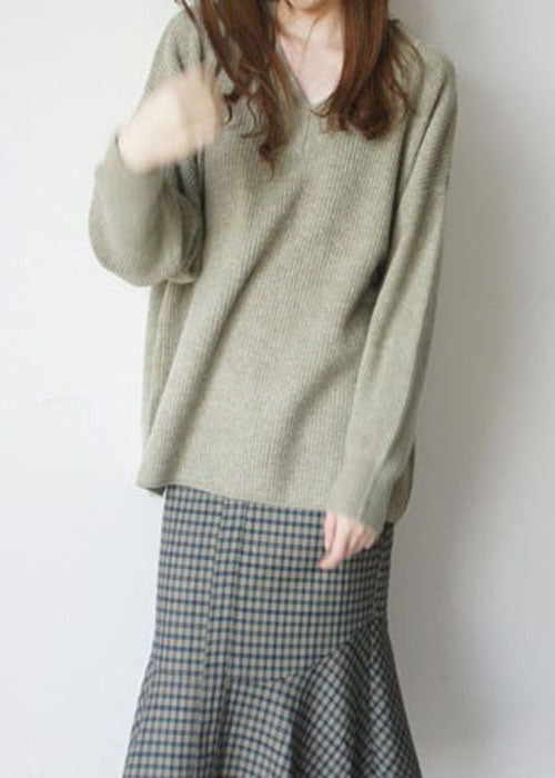 French Green V-Ausschnitt kuscheliges Wollstricktop Winter