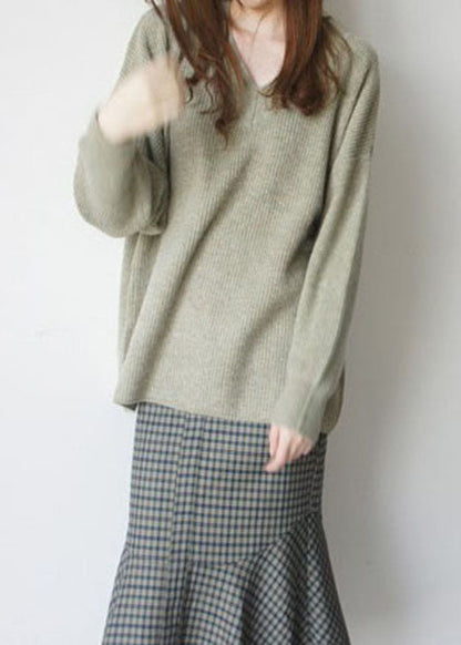 French Green V-Ausschnitt kuscheliges Wollstricktop Winter