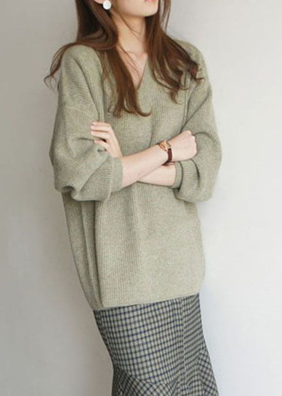 French Green V-Ausschnitt kuscheliges Wollstricktop Winter