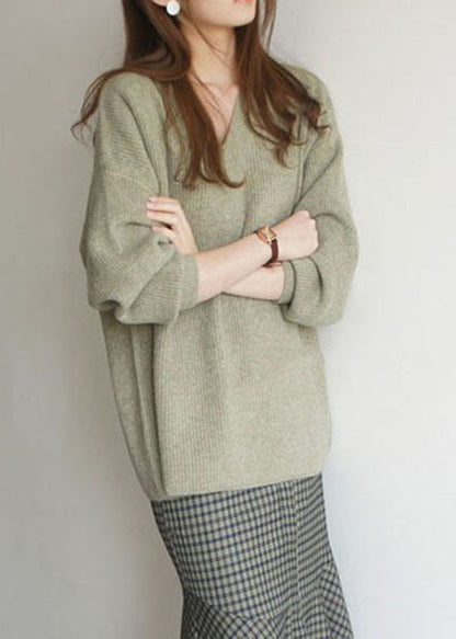 French Green V-Ausschnitt kuscheliges Wollstricktop Winter