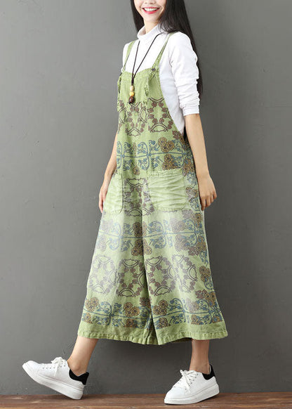 French Green Taschen Print weites Bein Jumpsuit Frühling