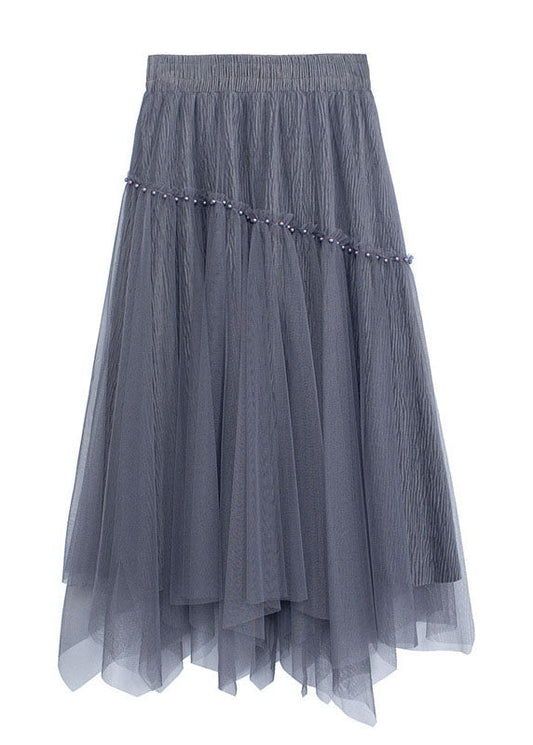 Französischer grauer Nagelperlen-Patchwork-asymmetrisches Design-Herbstrock