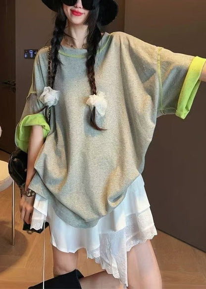 Camiseta de tirantes de algodón gris francesa de gran tamaño para usar en ambos lados, de verano