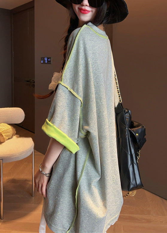 Camiseta de tirantes de algodón gris francesa de gran tamaño para usar en ambos lados, de verano