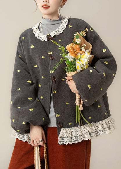 Abrigos de invierno con relleno de algodón fino y patchwork de encaje con estampado gris francés