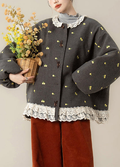 Abrigos de invierno con relleno de algodón fino y patchwork de encaje con estampado gris francés