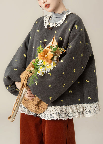 Abrigos de invierno con relleno de algodón fino y patchwork de encaje con estampado gris francés