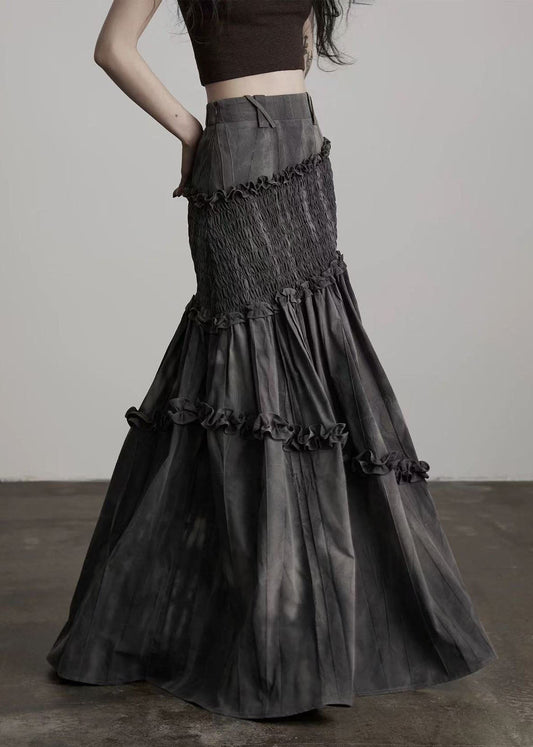 Französische graue Rüschen-Patchwork-Baumwollröcke, Frühling